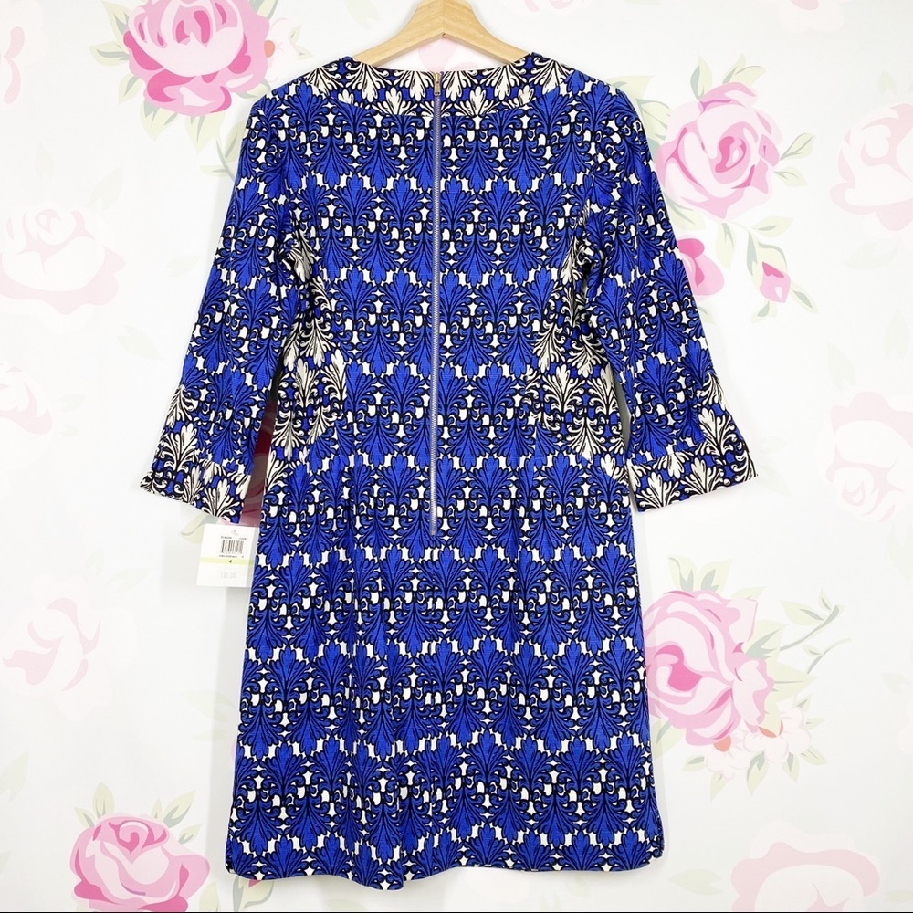 NEW Donna Morgan Cobalt Blue Ivory Multi Print Sheath Dress 4 - Picture 8 of 13
